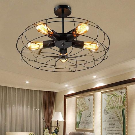 Lámpara de Techo Industrial Retro Lámpara Colgante Vintage Lámpara de Jaula Lámpara de Metal Forma de Ventilador luz E27 5 Lámpara para Sala de Estar Comedor Bar Restaurante (1/3)