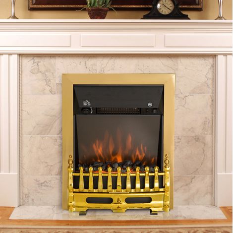 Elektrischer Standkamin mit Flammeneffekt 1000/2000 W 48,2 x 18,5 x 59,2 cm Gold HAVRYA (1/5)