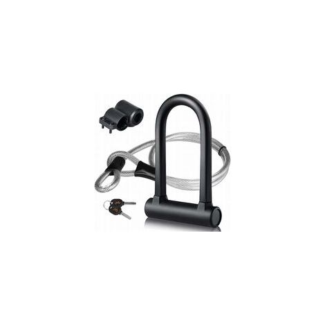 U-Bike-Schloss U+Stahlkabelschloss mit Halterung 2-in-1 U-Bike-Schloss Flexibles Stahlkabel (1/5)