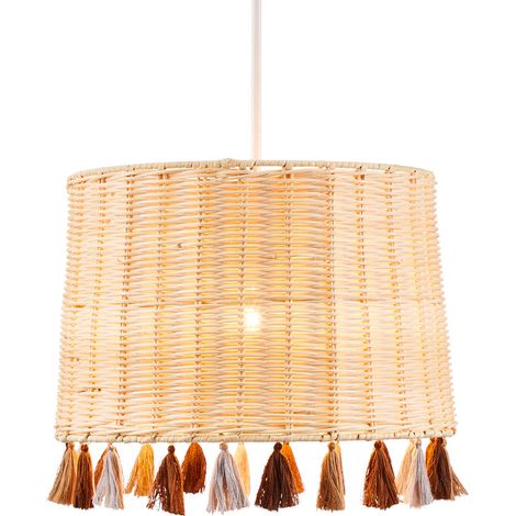 Litecraft Glow Light Shade Tassle Easy Fit 27.5cm Ceiling Lampshade - Natural (1/5)