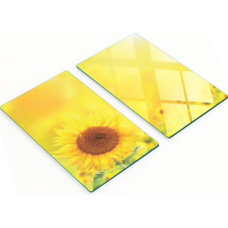 Tableros decorativos multifuncionales de vidrio con girasoles amarillos, 2x30x52 cm.