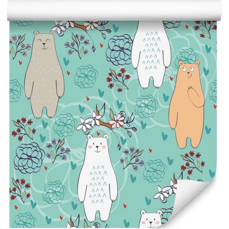 Papel pintado de ositos de peluche coloridos y alegres para salón y dormitorio, 50x1000 cm. (1/5)