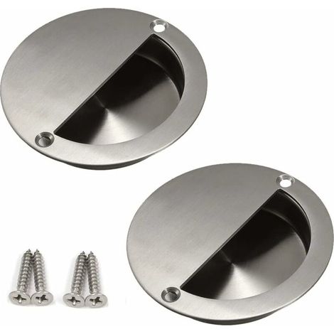 2 paquets Poignées de porte coulissantes enroulées, acier inoxydable de 90 mm de poignée de doigt rond à la pince à doigt rond avec vis de fixation (1/5)