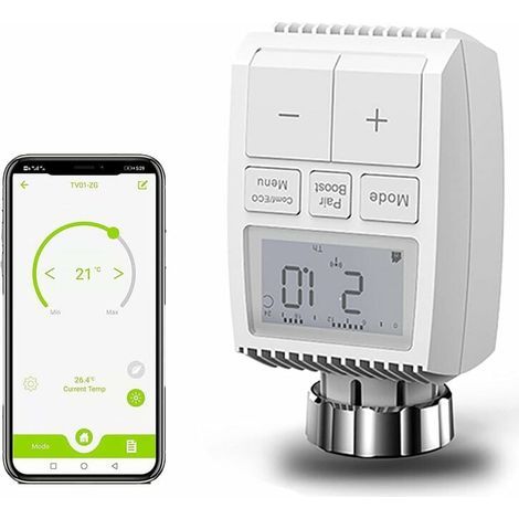 Tête Thermostatique Connectée et Intelligente,Intelligent Tête de Robinet Thermostatique Radiateur Connecté Programmable WiFi Extensible Alexa/Google Home, Smart Life/Tuya App Compatible (1/5)