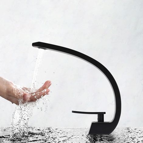 noir laiton lavabo robinet salle de bains courbé mitigeur Nouveau (1/5)
