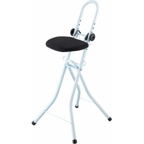 WENKO Sedia pieghevole da stiro, seduta in piedi per facilitare il lavoro di stiratura e le faccende domestiche in altezza, metallo - seduta in cotone, 46x93x45 cm, bianco - nero (1/5)