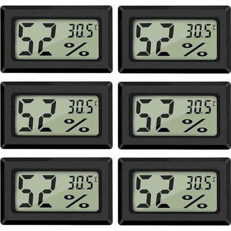 Mini Digital Thermometer and Hygrometer, Black (6-Pack - Square) (1/5)
