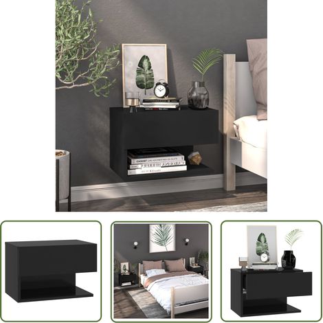 The Living Store Wand-Nachttisch Schwarz - Wandregal - Nachtkästchen - Wohnzimmer Dekoration - Holzregale - Schwarzer Nachttisch (1/5)