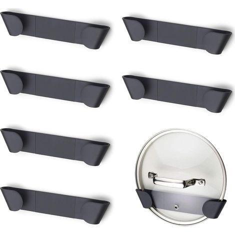 6 pièces - Support de rangement pour couvercles de casseroles - Universel - Fixation murale sans perçage - Organisateur de couvercles - Noir - 192,23,7 cm - Étagère de cuisine pour planches à découper (1/5)