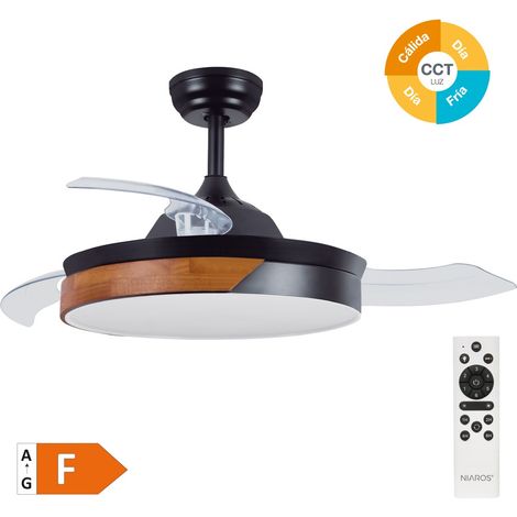Ventilador techo Likasi con luz CCT regulable y mando Ø107 3 aspas retráctiles DC Negro (1/5)