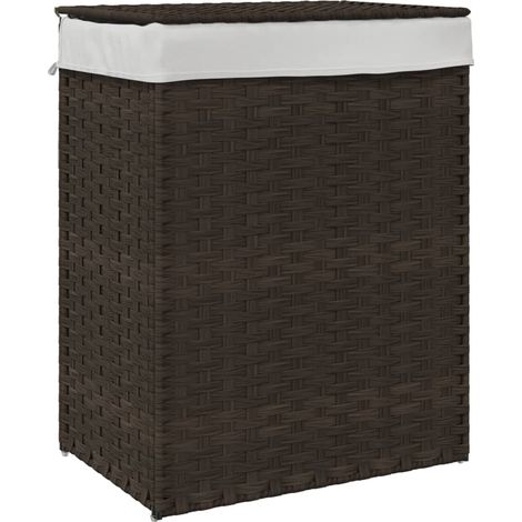 Panier à linge avec couvercle marron foncé résine tressée (1/5)