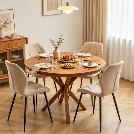 Set de 4 sillas de comedor beige con tapizado de lino y patas metálicas OKWISH (1/5)