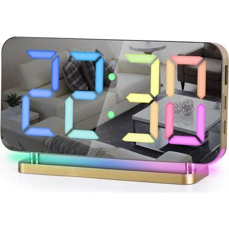 Longziming – Digitaler Wecker mit Spiegel – LED-Spiegelanzeige – Digitaluhr – Acrylspiegel – Automatische und manuelle Helligkeitsregelung – Ideal für Sehbehinderte und Menschen mit Sehbehinderung (1/5)
