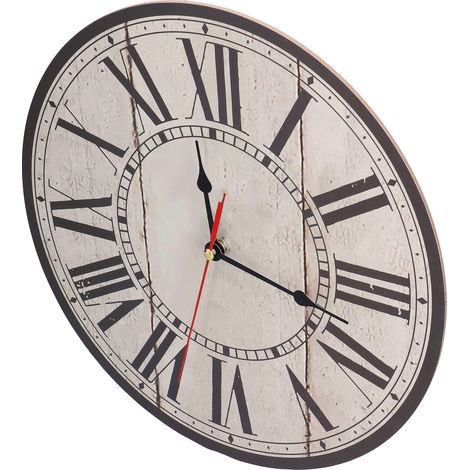 Horloge murale silencieuse style rétro vintage, ronde en bois avec chiffres romains, idéale pour la maison, la cuisine, le bureau ou l'école. (1/5)
