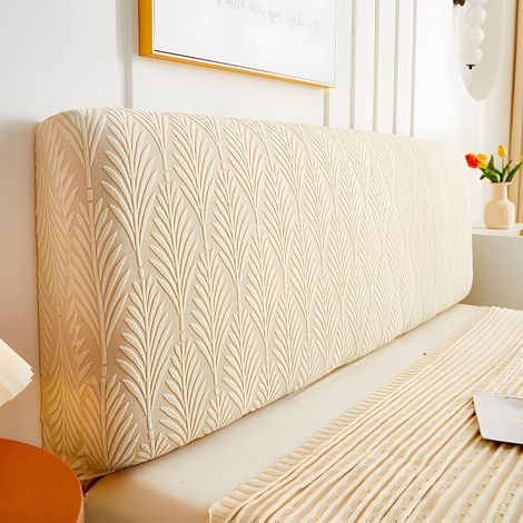 Funda de cabecero jacquard, lavable, elástica, estilo moderno, universal antipolvo, color beige, longitud del cabecero 180 cm.