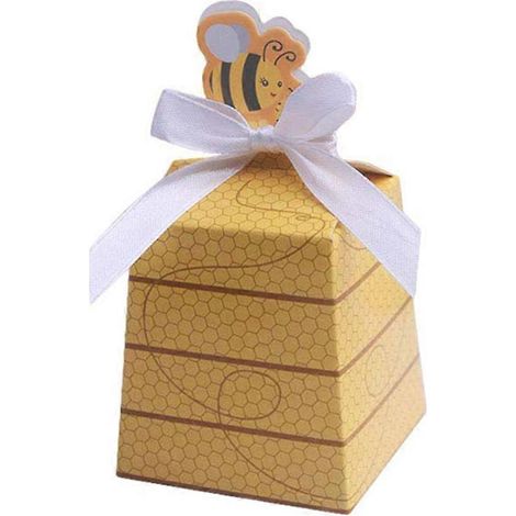 Niedliche Geschenkverpackung aus Papier mit Bienenmotiven, süßen Bonbonschachteln, Keksen und Schokolade (1/5)