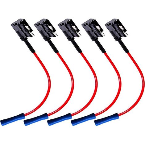 5Pcs 12V / 24V Moyen Add-A-Circuit Porte-Fusible, Lame Fusible Adaptateur, avec 15Pcs Standard Lame Fusible, 1Pcs Fusible Extracteur, 5Pcs Câble Attaches (1/5)