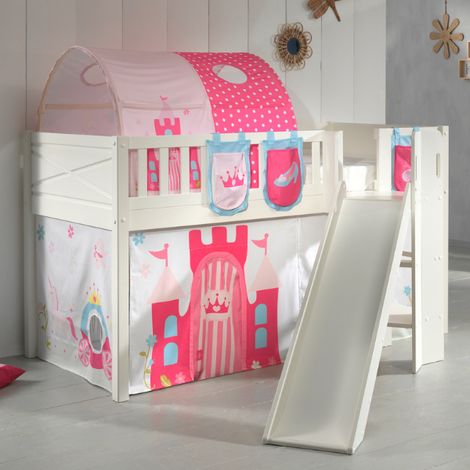 Lit mi-hauteur Scottie 90x200 cm Princesse 3 avec toboggan-blanc