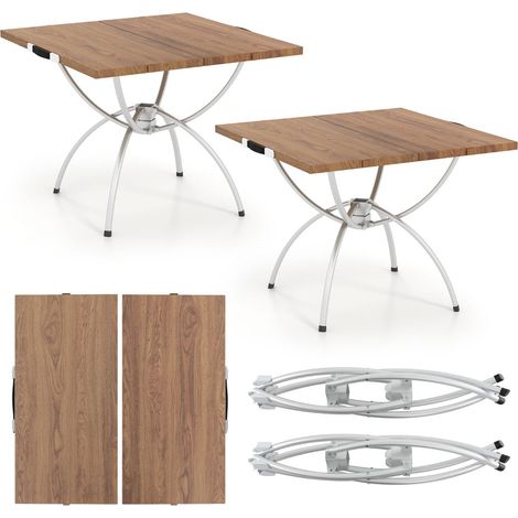 Juego de 2 mesas de camping plegables 61 x 61 x 46,5 cm extensibles y de aluminio inoxidable color café 200021030