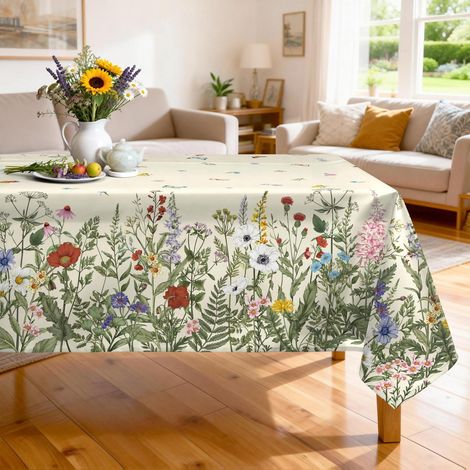 Tischdecke mit Wildblumenmuster, rechteckig, 152 x 264 cm, waschbar