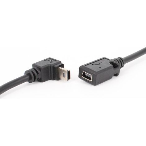 Mini USB 2.0 5-pin male 90° angled to mini USB female downward angled extension cable, 27 cm (1/5)