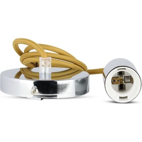 V-TAC Lampadario LED Cilindro Metallo Portalampada E27 (Max 60W) L:100cm Cromato Cavo Beige (1/5)