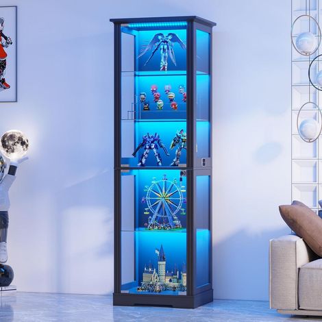 Glasvitrine 180cm mit LED-Beleuchtung, Sensorik und abschließbaren Türen, schwarz (1/5)