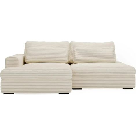 AGATHE - Canapé d'angle convertible gros velours côtelé 4 places - Beige - Droit (1/5)