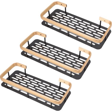 Set mit 2 rechteckigen, dreistöckigen Duschablagen aus Aluminium, kein Bohren erforderlich, Aufbewahrungskörbe fürs Badezimmer, Schwarz und Gold (1/5)