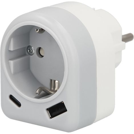 Adattatore/Spina Schuko Con 2 Prese, USB A e USB C (1/5)