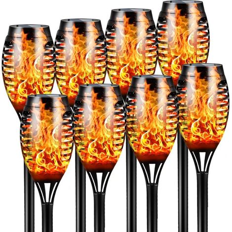 Set mit 8 Solar-Außenleuchten, 53 cm hoch – Flackerndes Flammenspiel – Wasserdicht (IP65) – Landschaftsbeleuchtung – Automatisches Ein-/Ausschalten – Für Garten, Terrasse, Hof, Einfahrt und Rasen