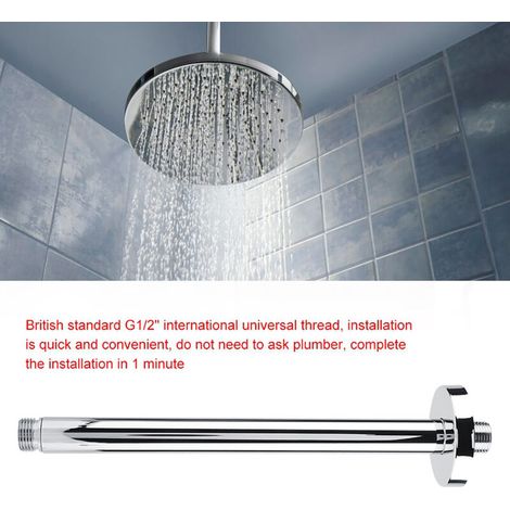 Support mural de tuyau de bras de douche en acier inoxydable, pour pomme de douche au plafond de salle de bain (25cm) (1/5)
