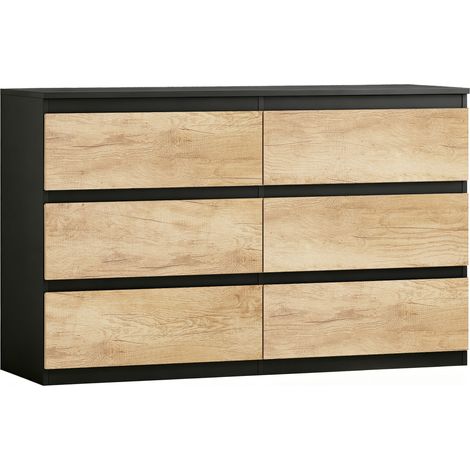 Cassettiera 6 Cassetti 120x39x75 cm per Camera da Letto in Legno Nero e Rovere (1/5)