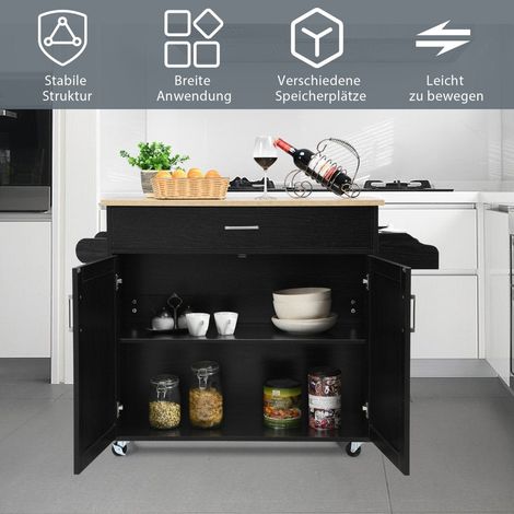 Carrello da cucina isola cucina con cassetto e ripiano regolabile in altezza 116 x 40 x 85 cm nero naturale