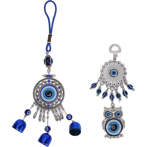 2pcs Hibou Yeux Bleus Porte-Bonheur Attire Richesse Décoration Élégante Rétroviseur Voiture Suspendu Mur Lit Fenêtre (1/5)