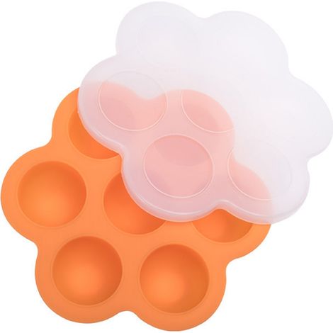 Bac à glaçons en silicone pour bébé, 7 compartiments avec couvercle orange, sans BPA (1/5)