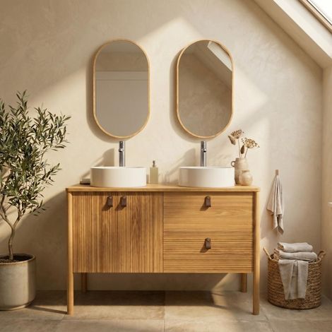 Doppelwaschtisch 120 cm Waschbecken Armaturen Spiegel JOY (1/5)