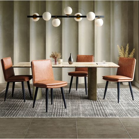 Juego de 4 sillas de comedor, asiento de doble capa, patas de metal, PU marrón (1/5)