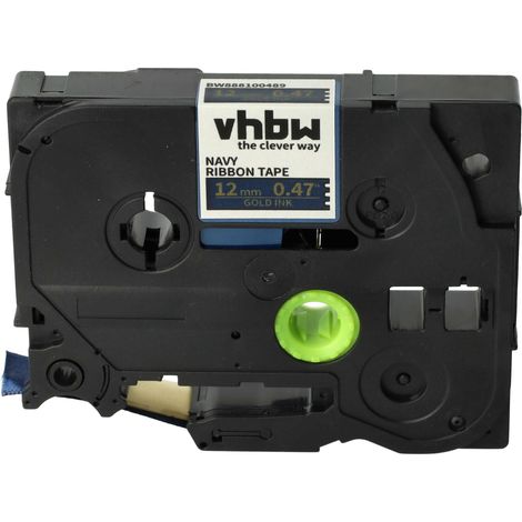 vhbw Label Tape Textile compatible with Brother PT D200BW, D200BWV, Cube, Cube+, D200, D200VP Label Printer 4m x 12 mm, Gold on Marine Blue