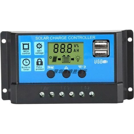 60A/50A/40A/30A/20A/10A 12V 24V Solarladeregler, automatischer PWM-Regler mit LCD-Anzeige, 5V Dual-USB-Ausgangsregler, 1 Stück (10A) (1/4)