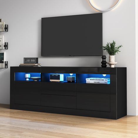Meuble rangement TV salon LED 160 cm noir brillant smart OKMYHOME (1/5)