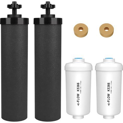 Lot de 4 Filtres à Eau compatibles avec Berkey - 2 Cartouches de Charbon Noir BB9-2 & 2 Filtres au Fluor PF-2 - Système de Purification par Gravité Haute Performance (1/5)
