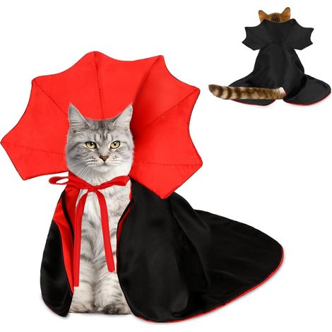 1 Cape pour chien et chat, costume réversible rouge et noir, col ajustable pour Halloween Noël fête (1/5)