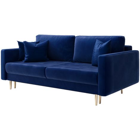 Selsey Valico - Schlafcouch mit Goldene Füße, fur 3 Personen, 230 cm (Blau Velvet) (1/5)
