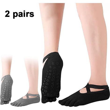 Calcetines Yoga Para Mujer - 5 Dedos Con Grip Antideslizante - Para Pilates Barre Ballet Gimnasio - 2 Pares (1/5)