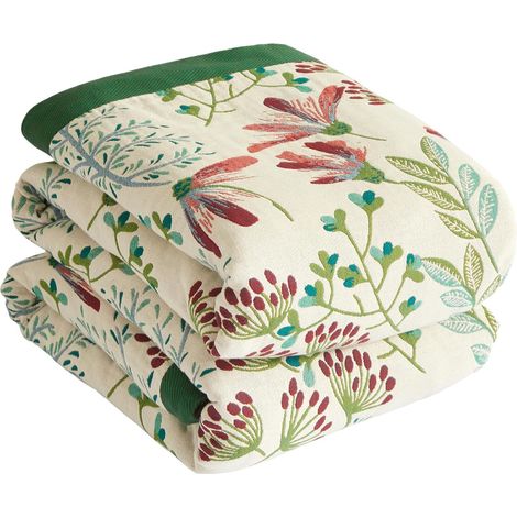Couvre-lit 100% Coton Couverture Douillette Couverture Double Face en Mousseline 150 x 200 cm, Couverture Douillette pour canapé et lit, Couverture Patchwork, Vert/Beige (1/5)