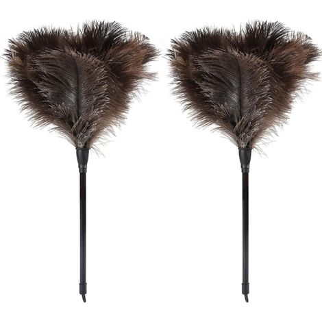Plumeau en plumes d'autruche avec manche en plastique - Lot de 2 - Accessoire de nettoyage doux sans électricité statique pour maison bureau voiture écrans et objets fragiles (1/4)