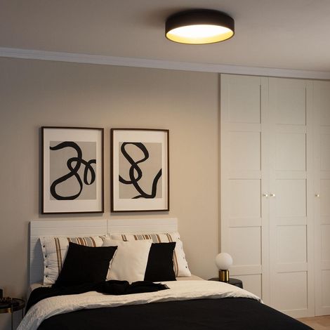 Plafonnier LED Rond Métal 20W CCT Sélectionnable Broadway Ø450 mm Noir / Or