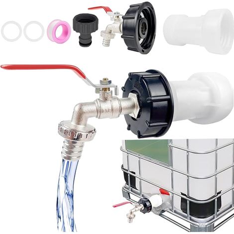 IBC 1000 litres Accessoires 3/4" Robinet D'écoulement Accessoire Réservoir, Robinet Cuve Alliage de Zinc, Raccord IBC Reservoir Raccordement, Bouchon Accessoires Adaptateur pour Réservoir d'eau (1/5)