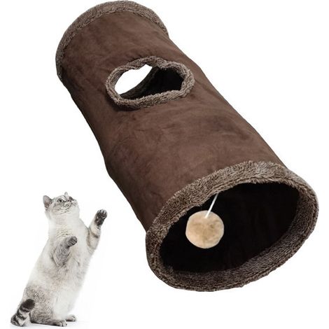 1 Tunnel pliable pour chat, jouet interactif en daim avec balle, structure acier pour intérieur (1/5)
